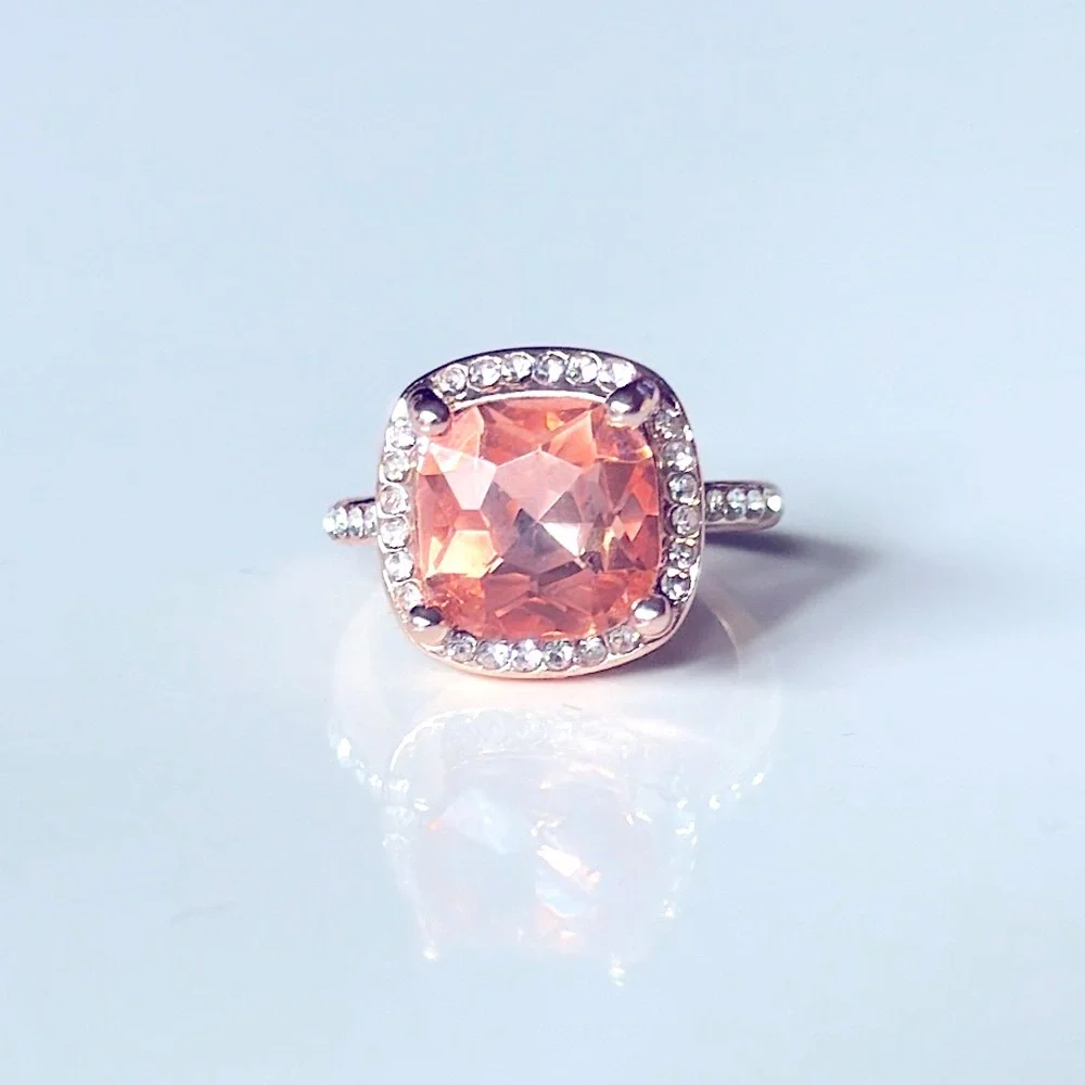 New Chatelaine Morganite Diamond & Rose Gold Halo Ring - Picture 3 of 5
